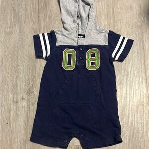 4/$20 Carters Navy and Gray Hooded Baby Romper 12M